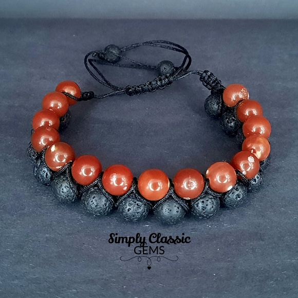 Hand Crafted Other - Double Shamballa Bracelet. Lava stone & Jasper stone Men's bracelet